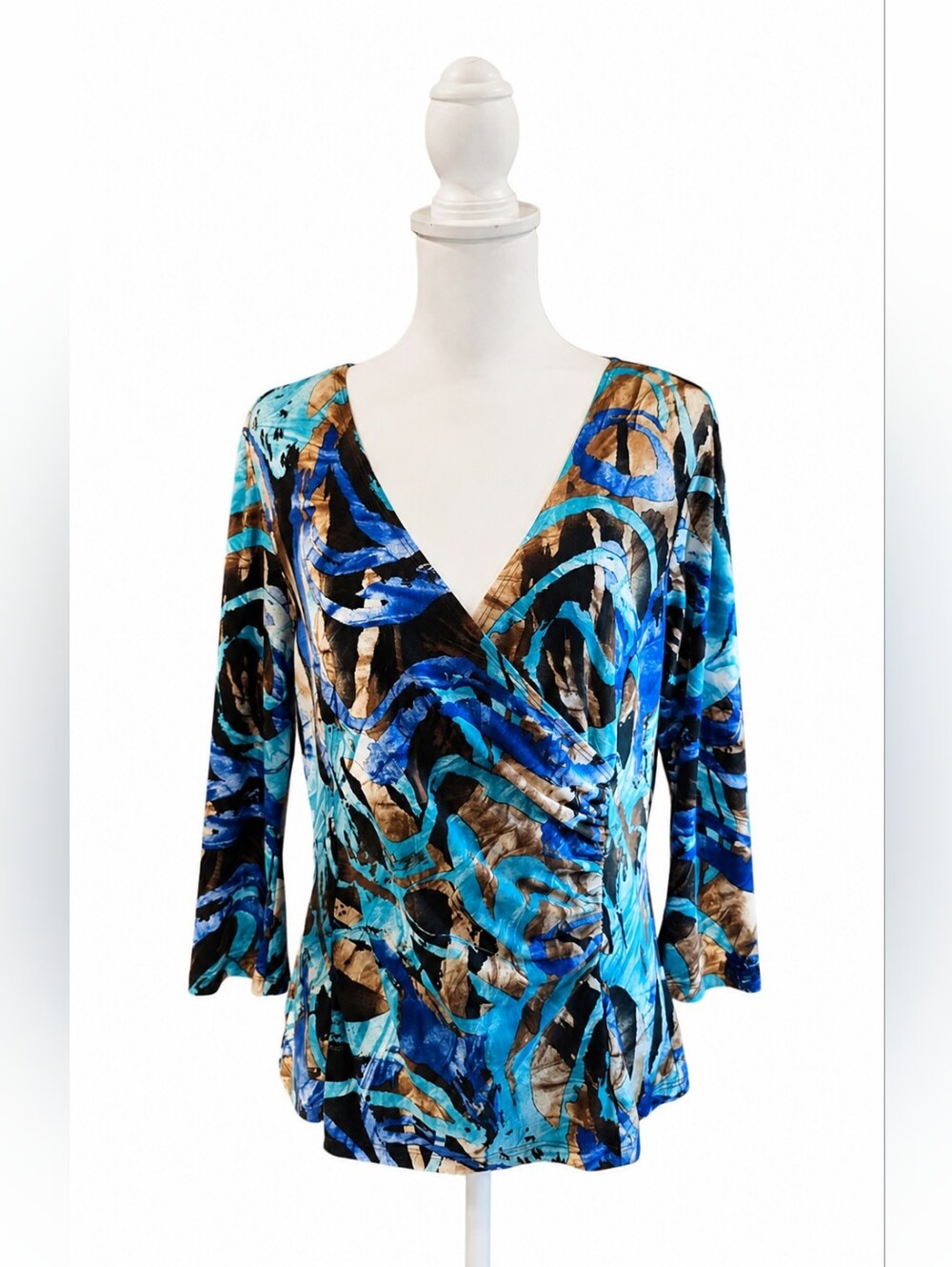 Blue Abstract Wrap-Style V-Neck Tunic